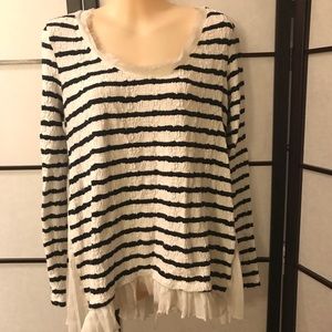 Anthropologie Sheer Trim Striped Sweater